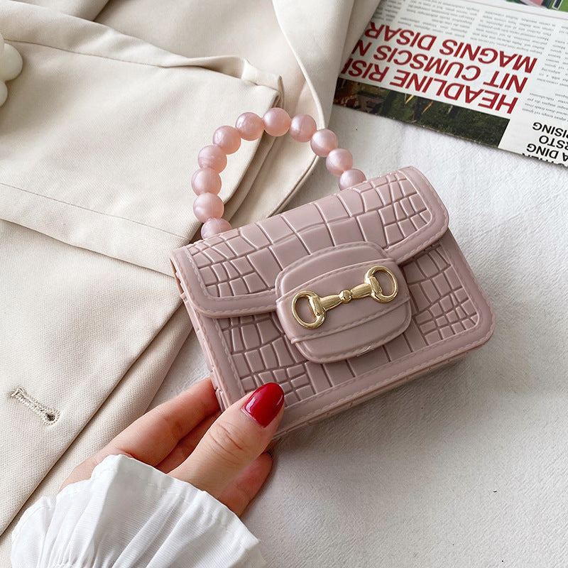 Crocodile Texture Women Girl Handbag PU Leather Makeup Lipstick Small Tote Bag with Beads Tote Handle Crocodile Texture Women Girl Handbag PU Leather Makeup Lipstick Small Tote Bag with Beads Tote Handle